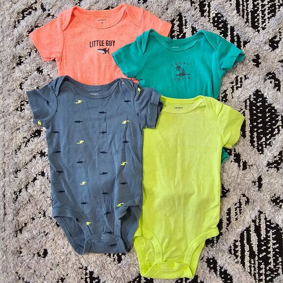 Carter's Baby Boy Little Guy Shark 4 Piece Bodysuit Set  Size 9 Months - Picture 1 of 11